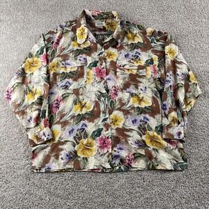 Vinitage Cezar Shirt Mens Large Floral Hawaiian Long Sleeve Silk Button Up